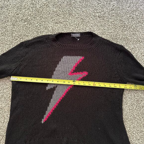 Wooden Ships black knit pink & gray lightning bolt crewneck sweater size XS - Picture 9 of 12